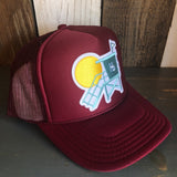 Hermosa Beach LIFEGUARD TOWER High Crown Trucker Hat - Burgundy Maroon