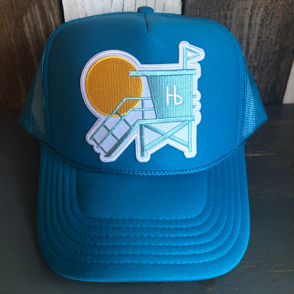 Hermosa Beach LIFEGUARD TOWER Trucker Hat - Turquoise Blue