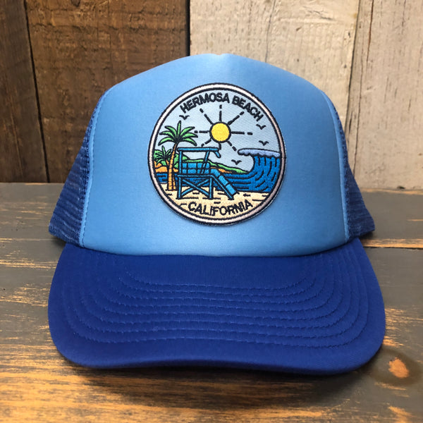 Hermosa Beach SHOREFRONT High Crown 5 Panel Trucker Cap, Foam/Mesh - Columbia Blue/Royal