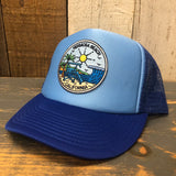 Hermosa Beach SHOREFRONT High Crown 5 Panel Trucker Cap, Foam/Mesh - Columbia Blue/Royal