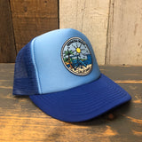 Hermosa Beach SHOREFRONT High Crown 5 Panel Trucker Cap, Foam/Mesh - Columbia Blue/Royal