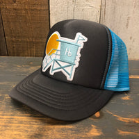Hermosa Beach LIFEGUARD TOWER High Crown 5 Panel Trucker Cap, Foam/Mesh -  Charcoal/Aqua