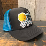 Hermosa Beach LIFEGUARD TOWER High Crown 5 Panel Trucker Cap, Foam/Mesh -  Charcoal/Aqua