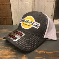 Hermosa Beach HIGH HEAT 6 Panel Low Profile Mesh Back Trucker Hat - Faded Black/White