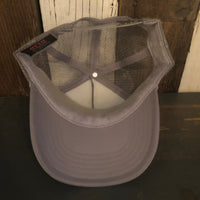 WHERE THE ROAD ENDS - THE ADVENTURE BEGINS - High Crown Trucker Hat - Grey (Curved Brim)