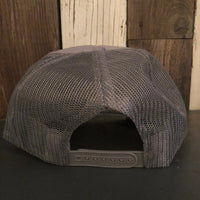 WHERE THE ROAD ENDS - THE ADVENTURE BEGINS - High Crown Trucker Hat - Grey (Curved Brim)