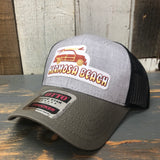 Hermosa Beach WOODIE 6 Panel Low Profile Mesh Back Trucker Hat - OliveGreen/HeatherGray/Black