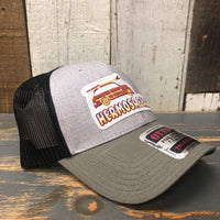 Hermosa Beach WOODIE 6 Panel Low Profile Mesh Back Trucker Hat - OliveGreen/HeatherGray/Black