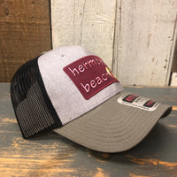 Hermosa Beach WELCOME SIGN 6 Panel Low Profile Mesh Back Trucker Hat - OliveGreen/HeatherGray/Black