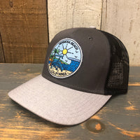 Hermosa Beach SHOREFRONT 6 Panel Low Profile Mesh Back Trucker Hat - Heather Gray/Charcoal Gray/Black
