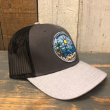 Hermosa Beach SHOREFRONT 6 Panel Low Profile Mesh Back Trucker Hat - Heather Gray/Charcoal Gray/Black