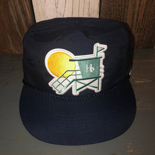 Hermosa Beach LIFEGUARD TOWER 5 Panel High Crown Nylon Baseball Cap - Navy