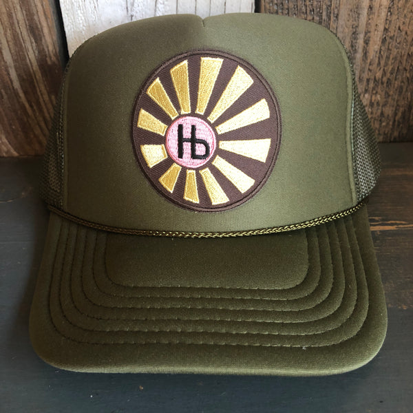 Hermosa Beach SUNBEAMS High Crown Trucker Hat - Olive