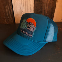 Hermosa Beach TUBULAR High Crown Trucker Hat - Turquoise Blue