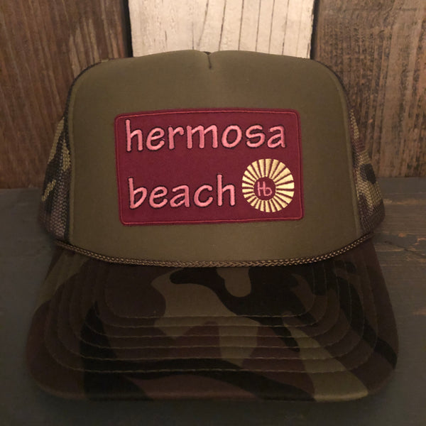 Hermosa Beach WELCOME SIGN Trucker Hat - Camouflage/Olive