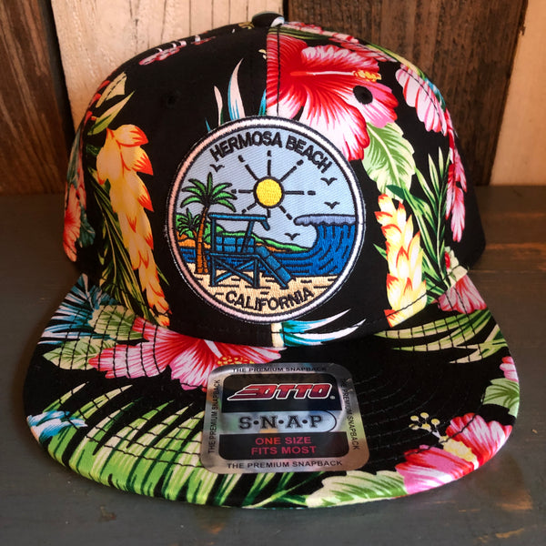 Hermosa Beach SHOREFRONT Hawaiian Pattern 6 Panel Mid Profile Snapback Hat - A ‘o ia (Flat Brim)