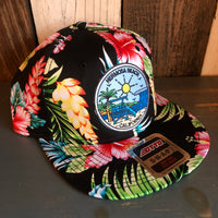 Hermosa Beach SHOREFRONT Hawaiian Pattern 6 Panel Mid Profile Snapback Hat - A ‘o ia (Flat Brim)