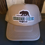 Hermosa Beach SURFING GRIZZLY BEAR High Crown Trucker Hat (Khaki)