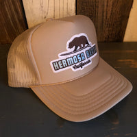 Hermosa Beach SURFING GRIZZLY BEAR High Crown Trucker Hat (Khaki)
