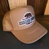 Hermosa Beach SURFING GRIZZLY BEAR High Crown Trucker Hat (Khaki)