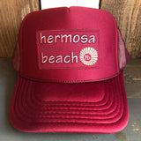 Hermosa Beach WELCOME SIGN Trucker Hat - Burgundy Maroon
