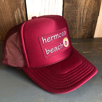 Hermosa Beach WELCOME SIGN Trucker Hat - Burgundy Maroon