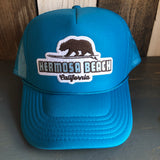 Hermosa Beach SURFING GRIZZLY BEAR High Crown Trucker Hat - Turquoise Blue