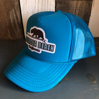 Hermosa Beach SURFING GRIZZLY BEAR High Crown Trucker Hat - Turquoise Blue