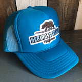 Hermosa Beach SURFING GRIZZLY BEAR High Crown Trucker Hat - Turquoise Blue