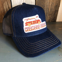 Hermosa Beach WOODIE Premium Denim Trucker Hat - Navy/Gold Stitching
