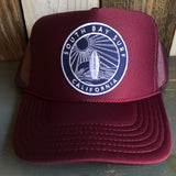 Hermosa Beach SOUTH BAY SURF (Navy Patch) High Crown Trucker Hat - Burgundy Maroon