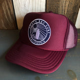 Hermosa Beach SOUTH BAY SURF (Navy Patch) High Crown Trucker Hat - Burgundy Maroon