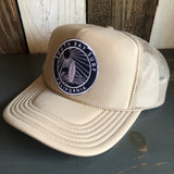 Hermosa Beach SOUTH BAY SURF (Navy Patch) High Crown Trucker Hat (Khaki)