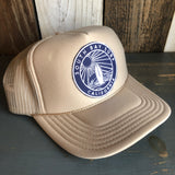 Hermosa Beach SOUTH BAY SURF (Navy Patch) High Crown Trucker Hat (Khaki)