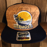 Hermosa Beach HB FIESTA Premium Cork Trucker Hat (Navy Blue)