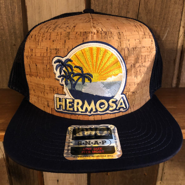 Hermosa Beach HB FIESTA Premium Cork Trucker Hat (Navy Blue)