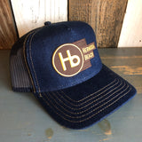 Hermosa Beach THE NEW STYLE Premium Denim Trucker Hat - Navy/Gold Stitching