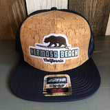 Hermosa Beach SURFING GRIZZLY BEAR Premium Cork Trucker Hat (Navy Blue)