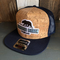 Hermosa Beach SURFING GRIZZLY BEAR Premium Cork Trucker Hat (Navy Blue)