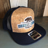 Hermosa Beach SURFING GRIZZLY BEAR Premium Cork Trucker Hat (Navy Blue)