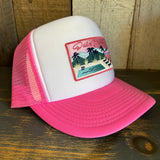 PALM SPRINGS, CALIFORNIA High Crown 5 Panel Trucker Cap, Foam/Mesh - Neon Pink/White