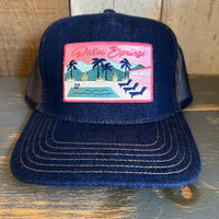 PALM SPRINGS, CALIFORNIA :: Premium Denim Trucker Hat - Navy/Gold Stitching