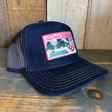 PALM SPRINGS, CALIFORNIA :: Premium Denim Trucker Hat - Navy/Gold Stitching