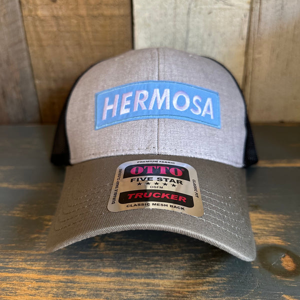 Hermosa Beach BLUE SUPREME HERMOSA 6 Panel Low Profile Mesh Back Trucker Hat - OliveGreen/HeatherGray/Black