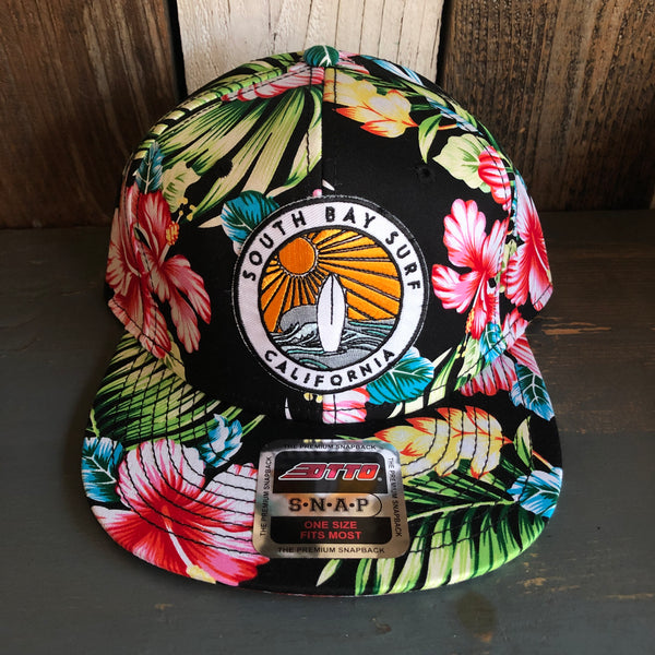 Hermosa Beach SOUTH BAY SURF (Multi Colored Patch) Hawaiian Pattern 6 Panel Mid Profile Snapback Hat - A ‘o ia (Flat Brim)