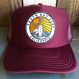 Hermosa Beach SOUTH BAY SURF (Multi Colored Patch) High Crown Trucker Hat - Burgundy Maroon