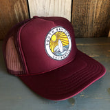 Hermosa Beach SOUTH BAY SURF (Multi Colored Patch) High Crown Trucker Hat - Burgundy Maroon