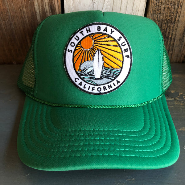Hermosa Beach SOUTH BAY SURF (Multi Colored Patch) High Crown Trucker Hat - Kelly Green
