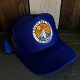 Hermosa Beach SOUTH BAY SURF (Multi Colored Patch) High Crown Trucker Hat - Royal Blue (Curved Brim)