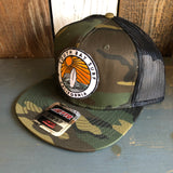 Hermosa Beach SOUTH BAY SURF (Multi Colored Patch) Camouflage 6 Panel Mid Profile Mesh Back Snapback Trucker Hat - Dark Green/Brown/Black